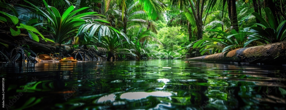 Hidden Waterfall in Lush Rainforest: Nature's Mirror