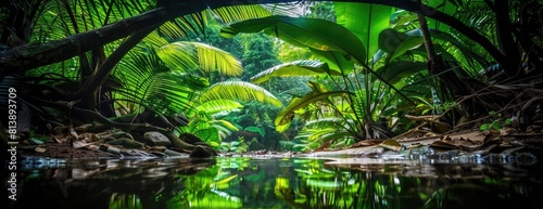 Tranquil Jungle Waterfall  Serene Tropical Oasis