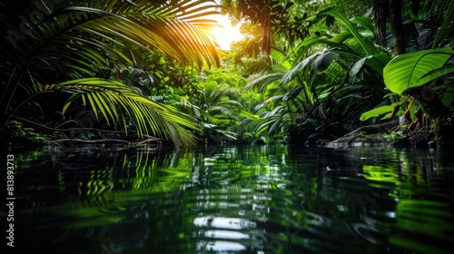 Tranquil Jungle Waterfall: Serene Tropical Oasis
