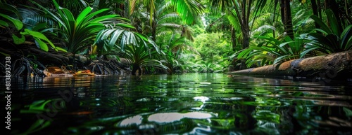 Hidden Waterfall in Lush Rainforest  Nature s Mirror