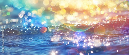 Bright summery background with blurred blue bokeh lights  perfect for summer holiday designs Abstract blur light on sea and ocean  clear water close up colorful background.