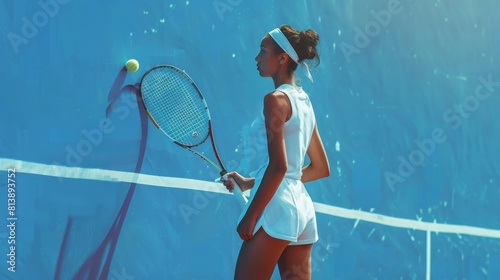 Female tennis player holding racket waiting for a service