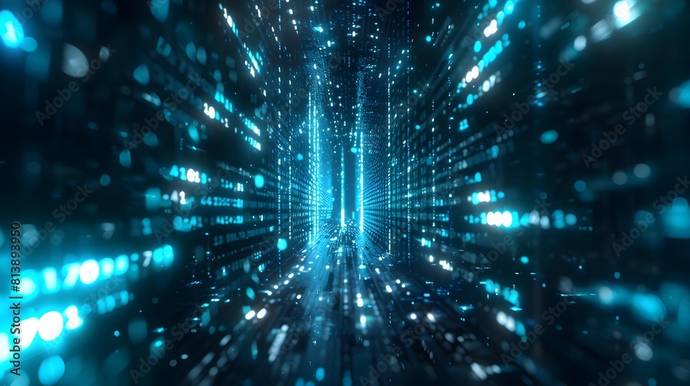 Futuristic Digital Tunnel of Floating Data Streams and Illuminated Numbers Futuristic Digital Tunnel of Floating Data Streams and Illuminated Numbers
