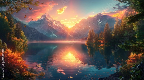 Golden Hour Brilliance: Fiery Sunset Over Alpine Waters © Landscape Planet