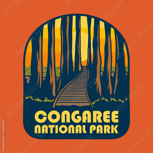 SUNSET ON CONGAREE NATIONAL PARK BADGE LOGO DESIGN VECTOR ILLUSTRATION