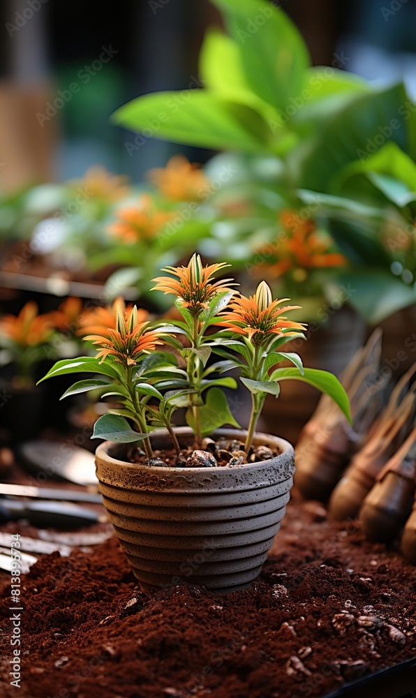 Fototapeta premium Home plants and the soil