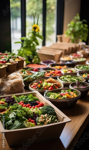 Healthy take away food and drinks in disposable eco friendly paper containers 