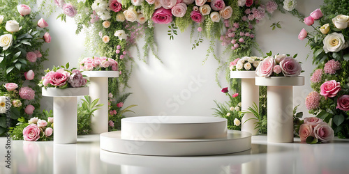 beautiful white podium with flowers