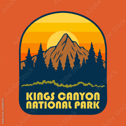 SUNSET ON KINGS CANYON NATIONAL PARK BADGE LOGO DESIGN VECTOR ILLUSTRATION