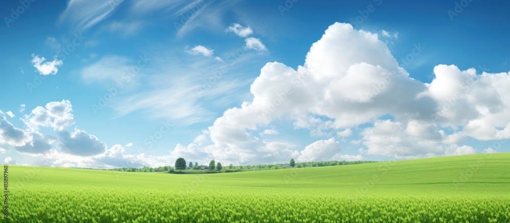 Green field with open blue sky and clouds perfect for copy space image Green field with open blue sky and clouds perfect for copy space image