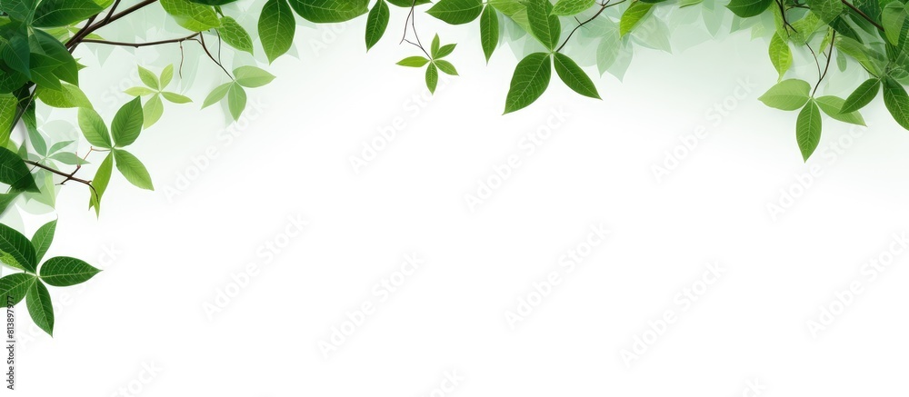 A white background with vibrant green leaves and branches that create ample copy space image A white background with vibrant green leaves and branches that create ample copy space image