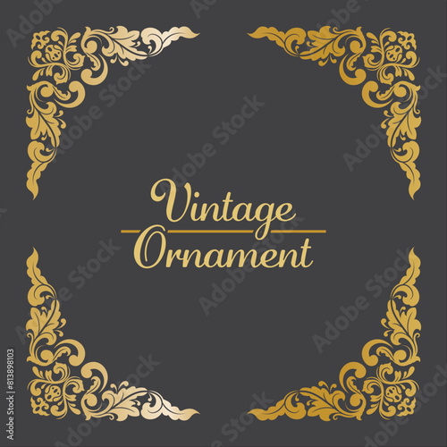 Golden Vintage frame Ornament in square Size. Golden Border ornament. Suitable for wedding invitation card, luxury name tag and label.