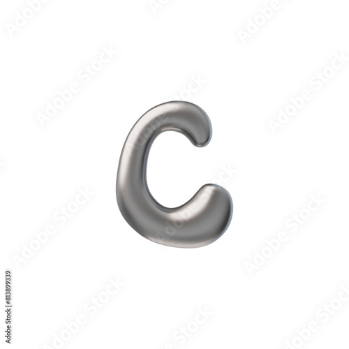 Shiny 3D letter "C" made of liquid chrome metal on an isolated background.