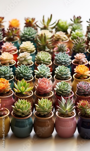 Houseplants (succulents) in pots on a light background