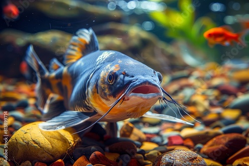 Catfish, Mud Cat, Polliwog, Chucklehead, Full Body Shot in a Colorful, Well Lit Aquarium Setting. photo