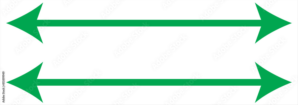 Fototapeta premium Green large forward or right pointing solid long arrow icon sketched as vector symbol