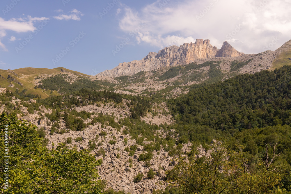 Large stones fell into the forest. Kyapaz. Azerbaijan.