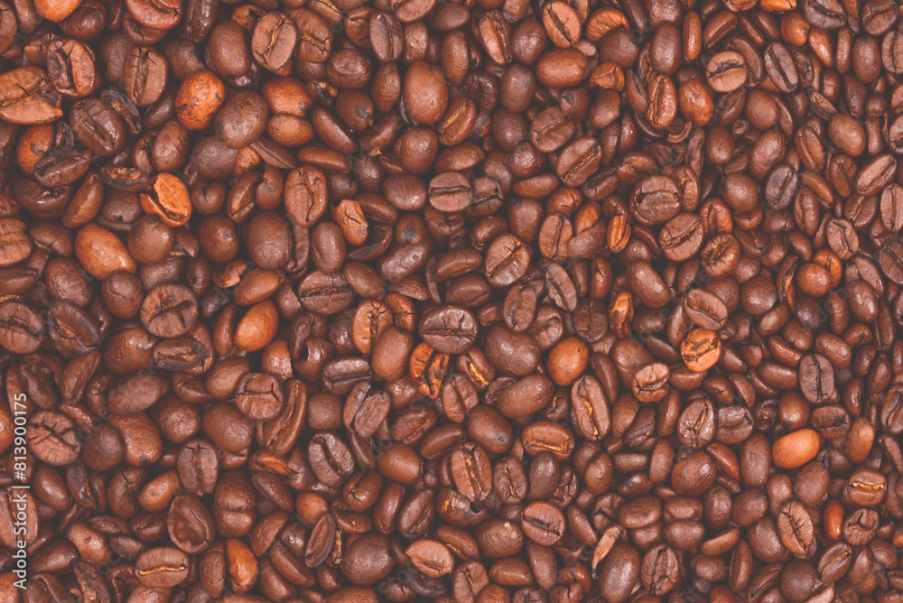 Obraz premium Coffee beans background. Top view. Coffee beans texture.