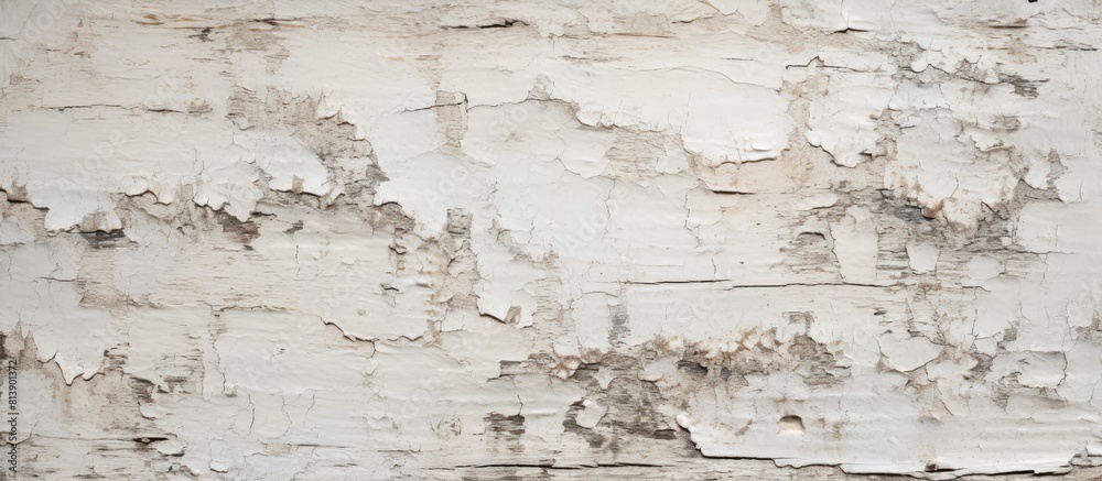 Fototapeta premium A wooden wall with old cracked white paint that creates a textured background for a copy space image
