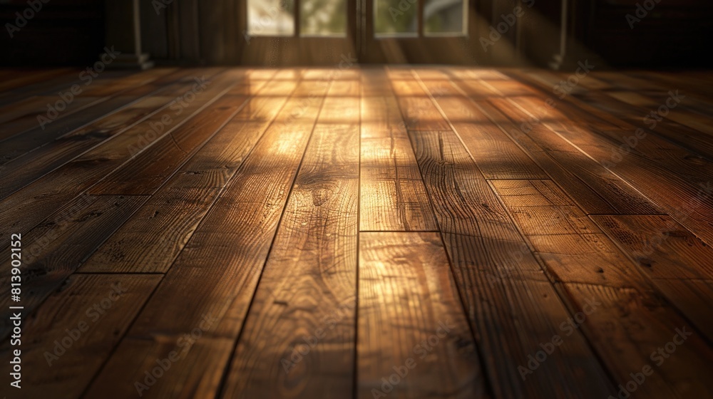 A wooden floor with a window in the background. Suitable for interior design projects A wooden floor with a window in the background. Suitable for interior design projects