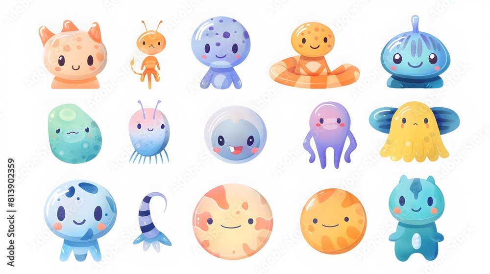 Cute Cartoon Character Collection of Colorful Whimsical Creatures and Monsters in Digital Style Cute Cartoon Character Collection of Colorful Whimsical Creatures and Monsters in Digital Style