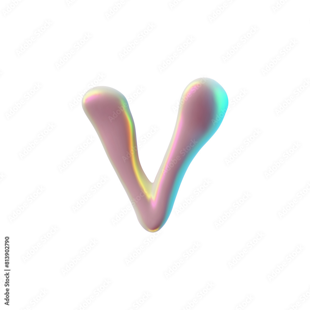 Y2K 3D liquid holographic font, glossy pink letter V illustration. Y2K 3D liquid holographic font, glossy pink letter V illustration.