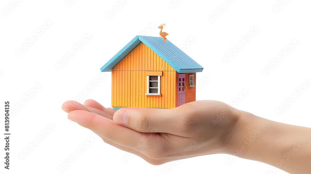 wooden home model in hands Isolated on transparent background wooden home model in hands Isolated on transparent background