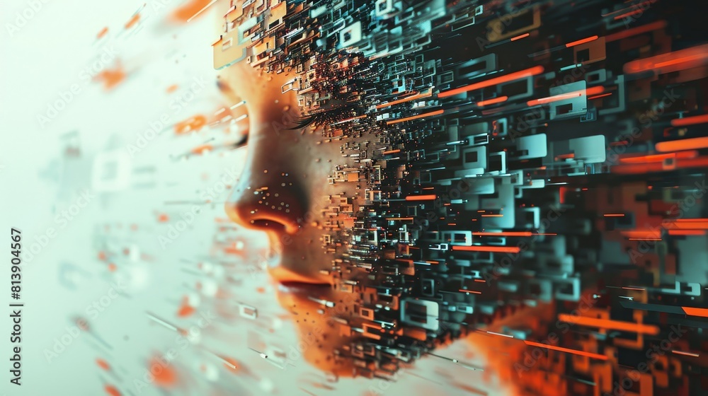 Abstract portraits of AI entities digital faces morphing in an endless dance of algorithms background Abstract portraits of AI entities digital faces morphing in an endless dance of algorithms background