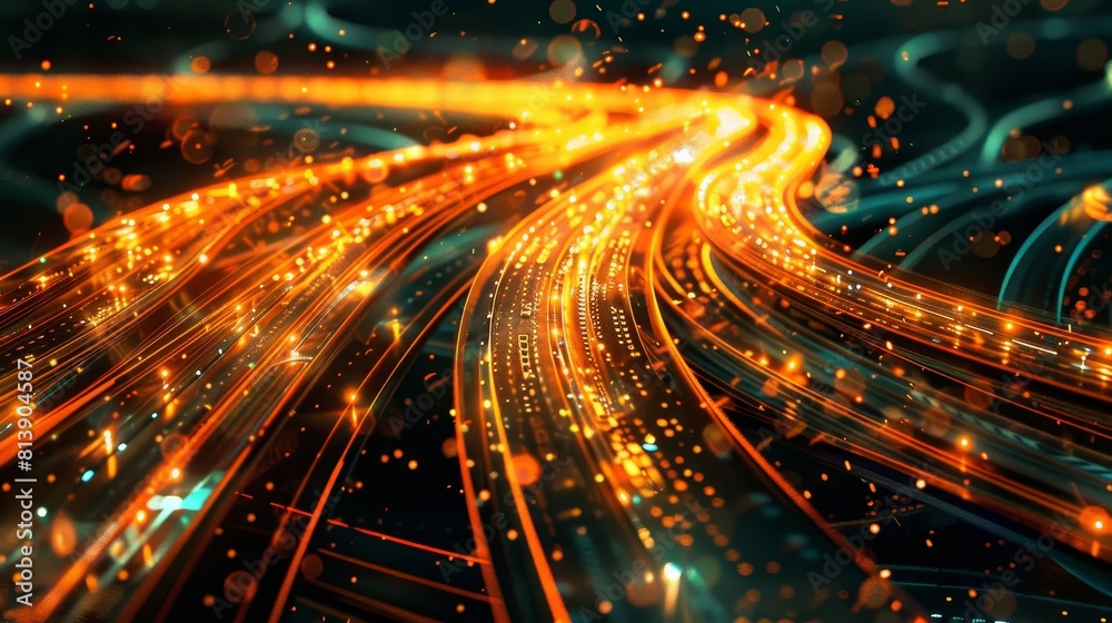 Fototapeta premium Data highways crisscrossing in a network pulsing with activity stretching to the horizon background