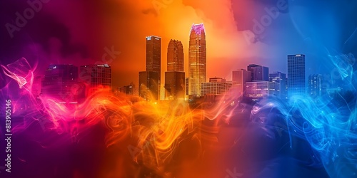 Charlotte  North Carolina  City Skyline in Four Colors Against a Vibrant Background. Concept Cityscape Photography  Urban Landscapes  Vibrant Backdrops  Skyline Views  Colorful Cityscape