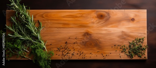 A wooden cutting board with plenty of space for chopping and slicing ready for use in the kitchen copy space image