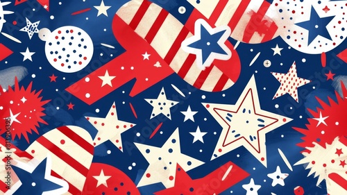 Vibrant Patriotic Minimalist Pattern with Stars and Stripes for Independence Day