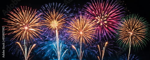Vibrant Fireworks Display Lighting Up Night Sky During Festive Celebration
