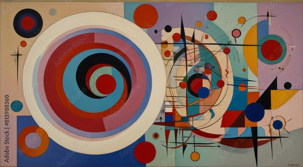 abstract painting with circles, circles, and other shapes in the middle of the