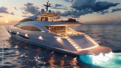 yachts showcasing lavish amenities and sleek design, Generated by AI	 photo