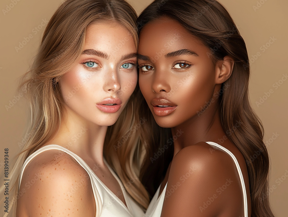 Beauty. Multi-ethnic women with natural face makeup and healthy skin portrait. Different ethnicity girls Beauty. Multi-ethnic women with natural face makeup and healthy skin portrait. Different ethnicity girls
