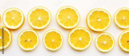 A vibrant refreshing copy space image featuring juicy lemon slices set against a clean white background