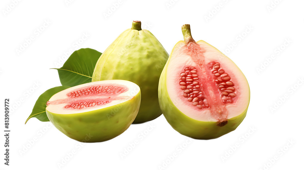 A guava and a guava slice with a transparent background. A guava and a guava slice with a transparent background.