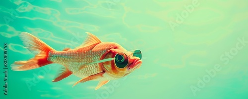 Goldfish wearing sunglasses under turquoise water © cac_tus