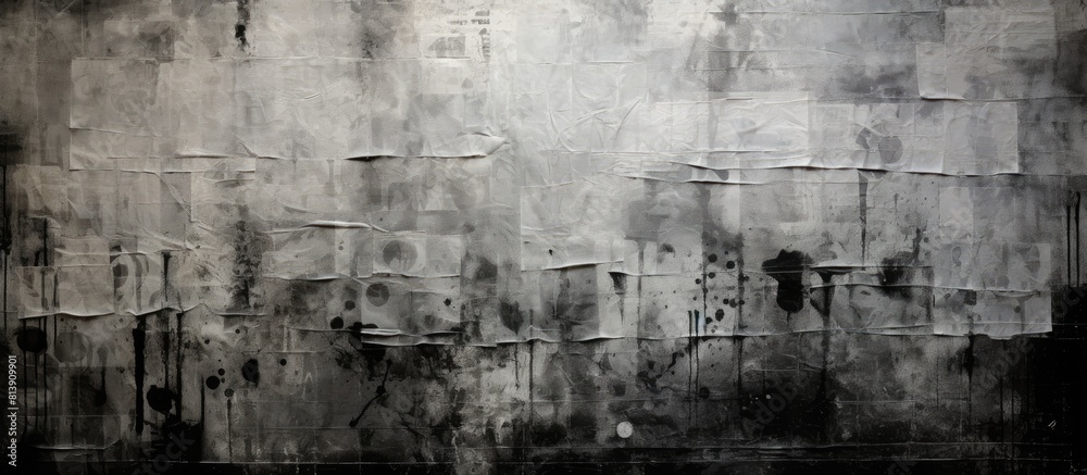 A spooky grunge backdrop with a dark and crumpled surface featuring old torn posters and various shades of black grey and black paper Copy space image A spooky grunge backdrop with a dark and crumpled surface featuring old torn posters and various shades of black grey and black paper Copy space image