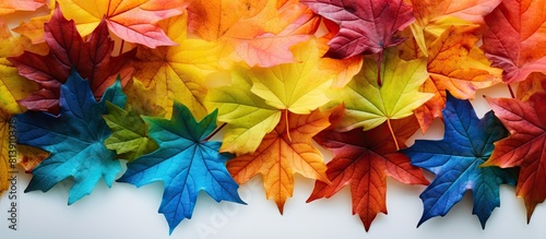 Maple leaves in autumn displaying a stunning gradient of color Copy space image photo