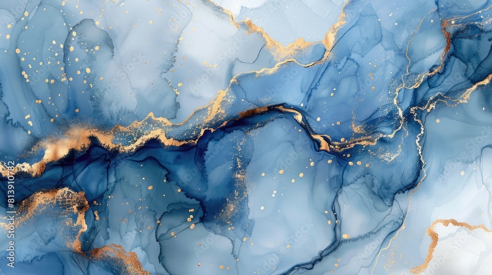 Abstract blue marble with gold lines watercolor texture Abstract blue marble with gold lines watercolor texture