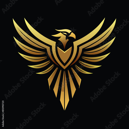 Black golden aura unique roaring flying eagle face vector illustration