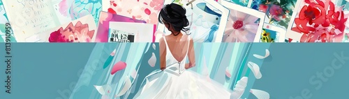 Capture the stress of wedding planning with a rear view perspective Show a bride engulfed in Pre-Wedding chaos photo