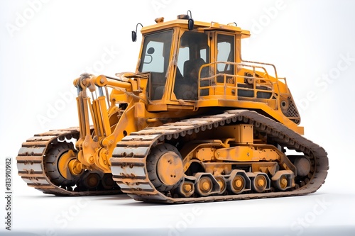 A bulldozer is in the desert