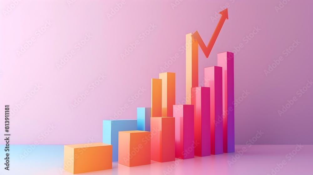 Colorful 3D Sales Growth Charts and Infographic with Up Arrow Showing Business Analytics and Colorful 3D Sales Growth Charts and Infographic with Up Arrow Showing Business Analytics and