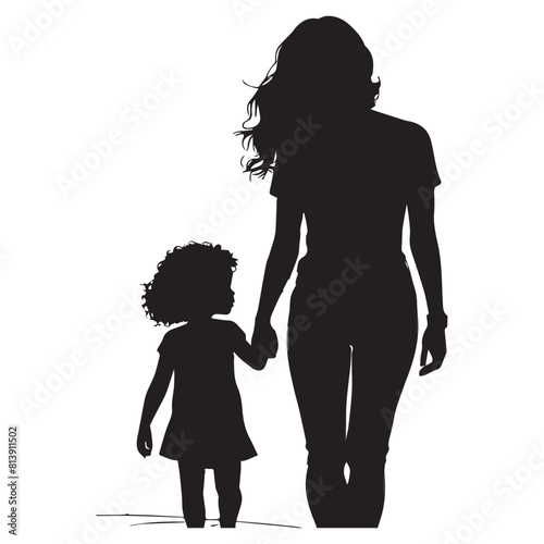 Vector mom with her female child in continuous line art drawing style mother and daughter
