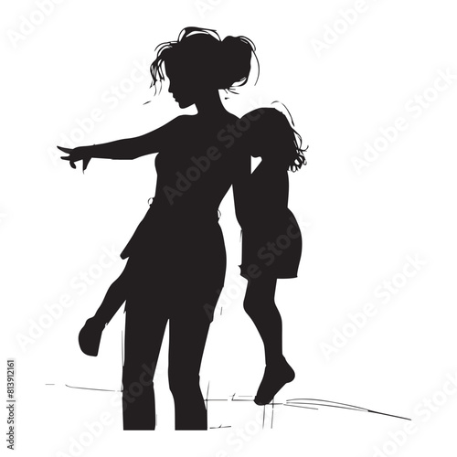 Vector mom with her female child in continuous line art drawing style mother and daughter