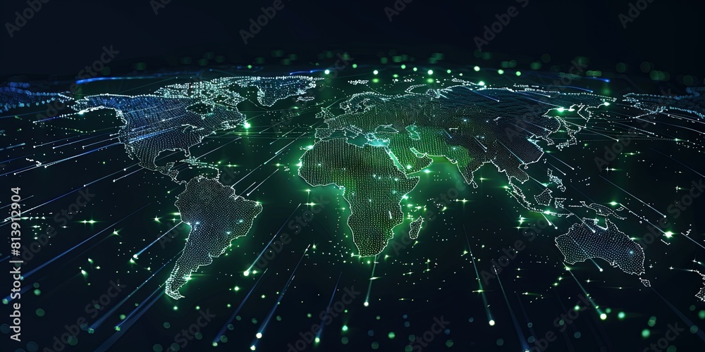 Glowing world map on black background Glowing world map on black background