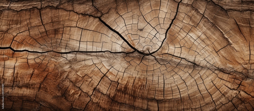 Fototapeta premium Abstract background with a copy space image showcasing the textured surface of a cracked brown tree trunk